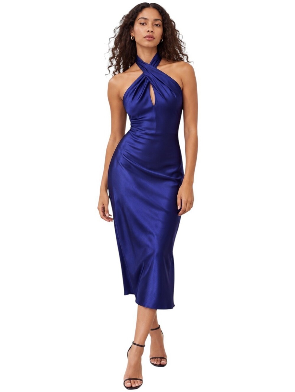 Aritzia Babaton Ten Scorch Satin Dress Daring Indigo Halter Midi Womens 6